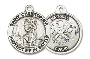 Large St Christopher National Guard Medal - Sterling Silver 1 x 7/8 Round Pendant 1174SS5 Large St Christopher National Guard Medal - Sterling Silver 1 x 7/8 Round Pendant 1174SS5