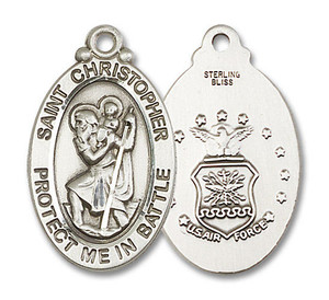 Large St Christopher Air Force Medal - Sterling Silver 1 1/8 x 5/8 Oval Pendant 1175SS1 Large St Christopher Air Force Medal - Sterling Silver 1 1/8 x 5/8 Oval Pendant 1175SS1
