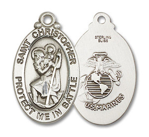 Large St Christopher Marines Medal - Sterling Silver 1 1/8 x 5/8 Oval Pendant 1175SS4 Large St Christopher Marines Medal - Sterling Silver 1 1/8 x 5/8 Oval Pendant 1175SS4