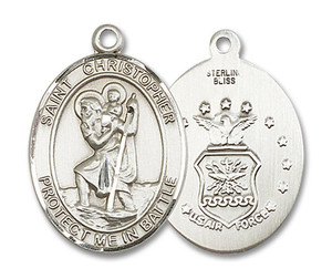 St Christopher Air Force Medal - Sterling Silver Oval Pendant 2 Sizes St Christopher Air Force Medal - Sterling Silver Oval Pendant 2 Sizes