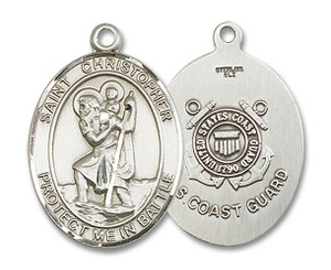 St Christopher Coast Guard Medal - Sterling Silver Oval Pendant 2 Sizes St Christopher Coast Guard Medal - Sterling Silver Oval Pendant 2 Sizes