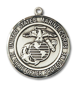 St Christopher Marines Medal - Sterling Silver Round Pendant 2 Sizes St Christopher Marines Medal - Sterling Silver Round Pendant 2 Sizes