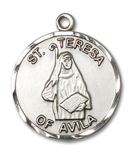 St Teresa of Avila Medal - Sterling Silver 3/4 x 5/8 Round Pendant 1365SS