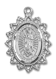 Filligree Large Our Lady of Guadalupe Medal - Sterling Silver 1 x 3/4 Pendant 1619FSS Filligree Large Our Lady of Guadalupe Medal - Sterling Silver 1 x 3/4 Pendant 1619FSS