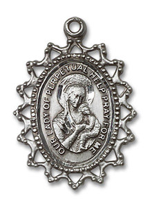Filligree Large Our Lady of Perpetual Help Medal - Sterling Silver 1 x 3/4 Pendant 1619HSS Filligree Large Our Lady of Perpetual Help Medal - Sterling Silver 1 x 3/4 Pendant 1619HSS