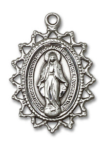 Large Filligree Miraculous Medal - Sterling Silver 1 x 3/4 Pendant 1619MSS Large Filligree Miraculous Medal - Sterling Silver 1 x 3/4 Pendant 1619MSS