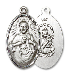 Extra Large Scapular Medal - Sterling Silver 1 3/8 x 3/4 Oval Pendant 1654SS Extra Large Scapular Medal - Sterling Silver 1 3/8 x 3/4 Oval Pendant 1654SS