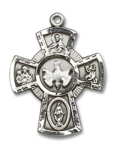 Large 5-Way Medal - Sterling Silver 1 x 3/4 Oval Pendant 2045SS Large 5-Way Medal - Sterling Silver 1 x 3/4 Oval Pendant 2045SS