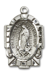Embellished Large Our Lady of Guadalupe Medal - Sterling Silver 1 x 5/8 Pendant 2080SS Embellished Large Our Lady of Guadalupe Medal - Sterling Silver 1 x 5/8 Pendant 2080SS