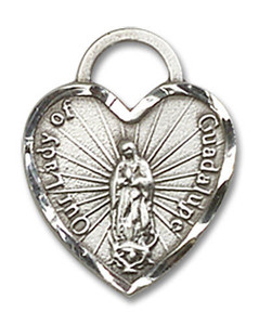 Heart Shaped Our Lady of Guadalupe Pendant - Sterling Silver 5/8 x 1/2 3408SS Heart Shaped Our Lady of Guadalupe Pendant - Sterling Silver 5/8 x 1/2 3408SS