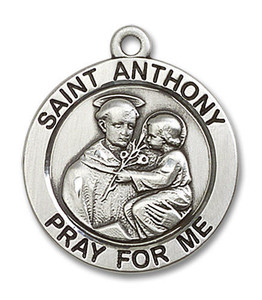 Large St Anthony Medal - Sterling Silver 1 x 7/8 Round Pendant 4076SS Large St Anthony Medal - Sterling Silver 1 x 7/8 Round Pendant 4076SS