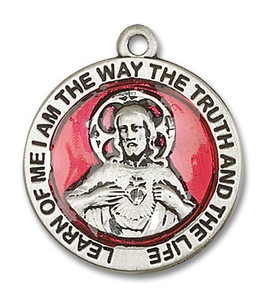 Large Red Scapular Medal - Sterling Silver 1 x 7/8 Round Pendant 4083ESS Large Red Scapular Medal - Sterling Silver 1 x 7/8 Round Pendant 4083ESS