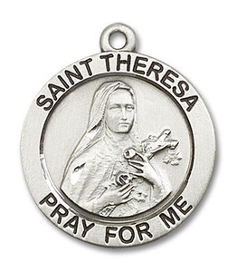 Large St Theresa Medal - Sterling Silver 1 x 7/8 Round Pendant 4087SS Large St Theresa Medal - Sterling Silver 1 x 7/8 Round Pendant 4087SS