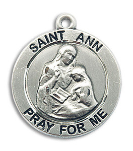 Large St Ann Medal - Sterling Silver 1 x 7/8 Round Pendant 4088SS Large St Ann Medal - Sterling Silver 1 x 7/8 Round Pendant 4088SS