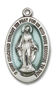 Blue Miraculous Medal - Sterling Silver Oval Pendant 2 Sizes Blue Miraculous Medal - Sterling Silver Oval Pendant 2 Sizes