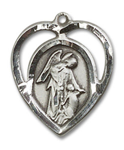 Cut Out Heart Shaped Guardian Angel Pendant - Sterling Silver 5/8 x 1/2 4129SS Cut Out Heart Shaped Guardian Angel Pendant - Sterling Silver 5/8 x 1/2 4129SS