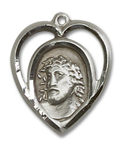 Cut Out Heart Shaped Ecce Homo Pendant - Sterling Silver 5/8 x 1/2 4131SS Cut Out Heart Shaped Ecce Homo Pendant - Sterling Silver 5/8 x 1/2 4131SS
