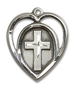 Cut Out Heart Shaped Cross Pendant - Sterling Silver 5/8 x 1/2 4132SS Cut Out Heart Shaped Cross Pendant - Sterling Silver 5/8 x 1/2 4132SS