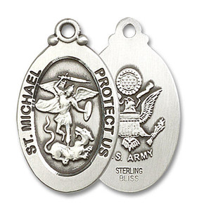 Large St Michael Army Medal - Sterling Silver 1 1/8 x 5/8 Oval Pendant 4145RSS2 Large St Michael Army Medal - Sterling Silver 1 1/8 x 5/8 Oval Pendant 4145RSS2
