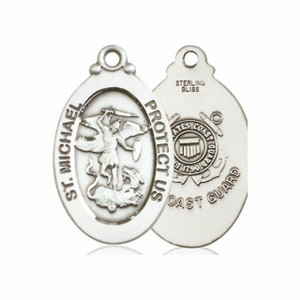 Large St Michael Coast Guard Medal - Sterling Silver 1 1/8 x 5/8 Oval Pendant 4145RSS3 Large St Michael Coast Guard Medal - Sterling Silver 1 1/8 x 5/8 Oval Pendant 4145RSS3