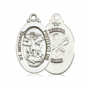 Large St Michael National Guard Medal - Sterling Silver 1 1/8 x 5/8 Oval Pendant 4145RSS5 Large St Michael National Guard Medal - Sterling Silver 1 1/8 x 5/8 Oval Pendant 4145RSS5