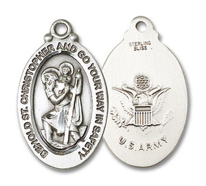Large St Christopher Army Medal - Sterling Silver 1 1/8 x 5/8 Oval Pendant 4145SS2 Large St Christopher Army Medal - Sterling Silver 1 1/8 x 5/8 Oval Pendant 4145SS2