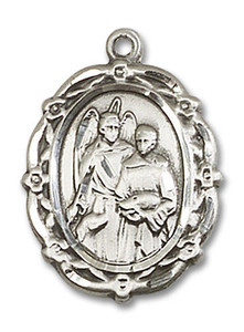 Embellished St Raphael Medal - Sterling Silver 7/8 x 5/8 Oval Pendant 4146RASS Embellished St Raphael Medal - Sterling Silver 7/8 x 5/8 Oval Pendant 4146RASS