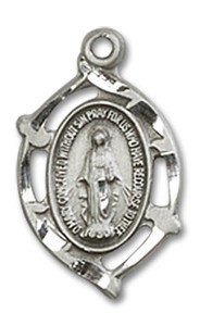 Embellished Miraculous Medal - Sterling Silver 5/8 x 3/8 Oval Pendant 4152MSS Embellished Miraculous Medal - Sterling Silver 5/8 x 3/8 Oval Pendant 4152MSS