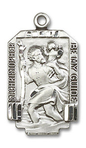 Large St Christopher Medal - Sterling Silver 1 x 5/8 Rectangular Pendant 4209SS Large St Christopher Medal - Sterling Silver 1 x 5/8 Rectangular Pendant 4209SS