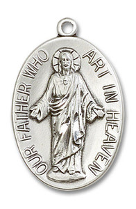 Our Father Medal - Sterling Silver 1 1/8 x 3/4 Oval Pendant 4216SS Our Father Medal - Sterling Silver 1 1/8 x 3/4 Oval Pendant 4216SS