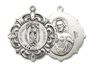 Embellished Large Our Lady of Guadalupe Medal - Sterling Silver 1 1/4 x 1 1/8 Pendant 4227SS Embellished Large Our Lady of Guadalupe Medal - Sterling Silver 1 1/4 x 1 1/8 Pendant 4227SS