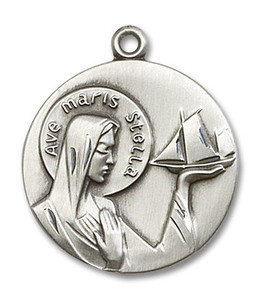 Ave Maris Stella Medal - Sterling Silver 1 x 7/8 Round Pendant 4232SS Ave Maris Stella Medal - Sterling Silver 1 x 7/8 Round Pendant 4232SS