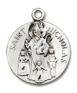St Nicholas Medal - Sterling Silver 3/4 x 5/8 Round Pendant 4244SS St Nicholas Medal - Sterling Silver 3/4 x 5/8 Round Pendant 4244SS