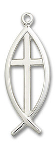 Fish and Cross Pendant - Sterling Silver 2 Sizes Fish and Cross Pendant - Sterling Silver 2 Sizes