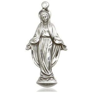 Extra Large Miraculous Mary Figurine Pendant - Sterling Silver 1 3/8 x 5/8 4269SS Extra Large Miraculous Mary Figurine Pendant - Sterling Silver 1 3/8 x 5/8 4269SS