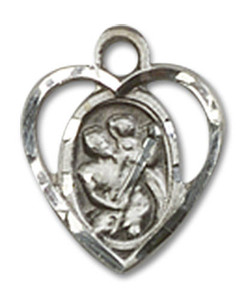 Cut Out Heart Shaped St Christopher Pendant Charm - Sterling Silver 5403SS Cut Out Heart Shaped St Christopher Pendant Charm - Sterling Silver 5403SS