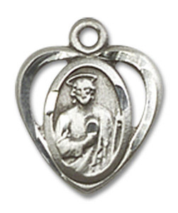 Cut Out Heart Shaped St Jude Pendant Charm - Sterling Silver 5404SS Cut Out Heart Shaped St Jude Pendant Charm - Sterling Silver 5404SS
