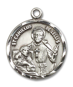 St Camillus de Lellis Medal - Sterling Silver 7/8 x 3/4 Round Pendant 5425SS St Camillus de Lellis Medal - Sterling Silver 7/8 x 3/4 Round Pendant 5425SS