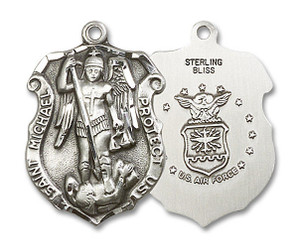 Large St Michael Air Force Shield Medal - Sterling Silver 1 1/4 x 3/4 Pendant 5448SS1 Large St Michael Air Force Shield Medal - Sterling Silver 1 1/4 x 3/4 Pendant 5448SS1