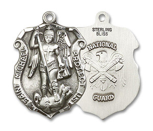Large St Michael National Guard Shield Medal - Sterling Silver 1 1/4 x 7/8 Pendant 5448SS5 Large St Michael National Guard Shield Medal - Sterling Silver 1 1/4 x 7/8 Pendant 5448SS5