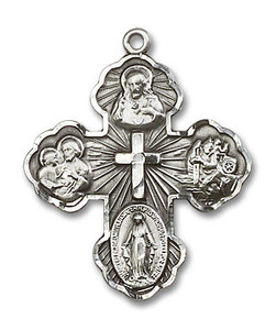 Embellished 5-Way Medal - Sterling Silver 1 1/4 x 1 Pendant 5458SS Embellished 5-Way Medal - Sterling Silver 1 1/4 x 1 Pendant 5458SS
