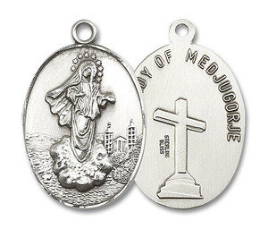 Our Lady of of Medjugorje Medal - Sterling Silver Oval Pendant 2 Sizes Our Lady of of Medjugorje Medal - Sterling Silver Oval Pendant 2 Sizes