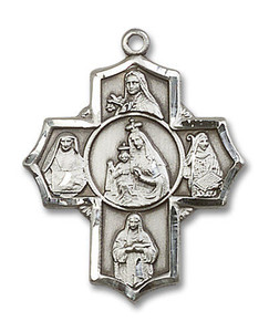 Large Our Lady of Mount Carmel Multi-Saint 5-Way Medal - Sterling Silver 1 1/4 x 1 Pendant 5702SS Large Our Lady of Mount Carmel Multi-Saint 5-Way Medal - Sterling Silver 1 1/4 x 1 Pendant 5702SS