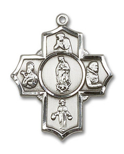 Large Our Lady of Guadalupe Multi-Saint 5-Way Medal - Sterling Silver 1 1/4 x 1 Pendant 5705SS Large Our Lady of Guadalupe Multi-Saint 5-Way Medal - Sterling Silver 1 1/4 x 1 Pendant 5705SS