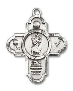 Large St Christopher Multi-Sport 5-Way Medal - Sterling Silver 1 1/8 x 7/8 Pendant 5712SS Large St Christopher Multi-Sport 5-Way Medal - Sterling Silver 1 1/8 x 7/8 Pendant 5712SS