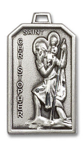 Large St Christopher Medal - Sterling Silver 1 1/8 x 5/8 Rectangular Pendant 5721SS Large St Christopher Medal - Sterling Silver 1 1/8 x 5/8 Rectangular Pendant 5721SS