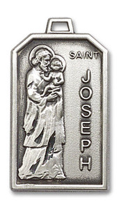 Large St Joseph Medal - Sterling Silver 1 1/8 x 5/8 Rectangular Pendant 5722SS Large St Joseph Medal - Sterling Silver 1 1/8 x 5/8 Rectangular Pendant 5722SS