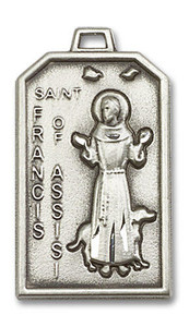 Large St Francis of Assisi Medal - Sterling Silver 1 1/8 x 5/8 Rectangular Pendant 5724SS Large St Francis of Assisi Medal - Sterling Silver 1 1/8 x 5/8 Rectangular Pendant 5724SS