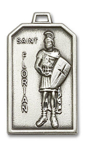 Large St Florian Medal - Sterling Silver 1 1/8 x 5/8 Rectangular Pendant 5726SS Large St Florian Medal - Sterling Silver 1 1/8 x 5/8 Rectangular Pendant 5726SS