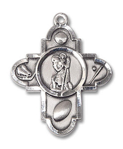 Large St Christopher Multi-Sport 5-Way Medal - Sterling Silver 1 1/8 x 7/8 Pendant 5731SS Large St Christopher Multi-Sport 5-Way Medal - Sterling Silver 1 1/8 x 7/8 Pendant 5731SS